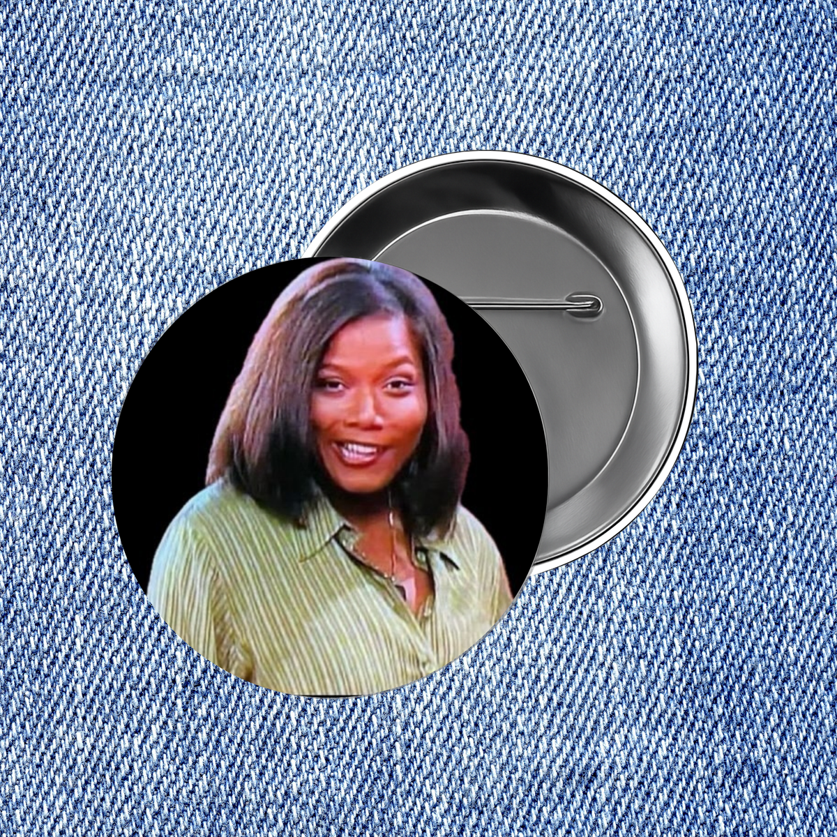 A smiling woman wearing a striped shirt is shown in the image.