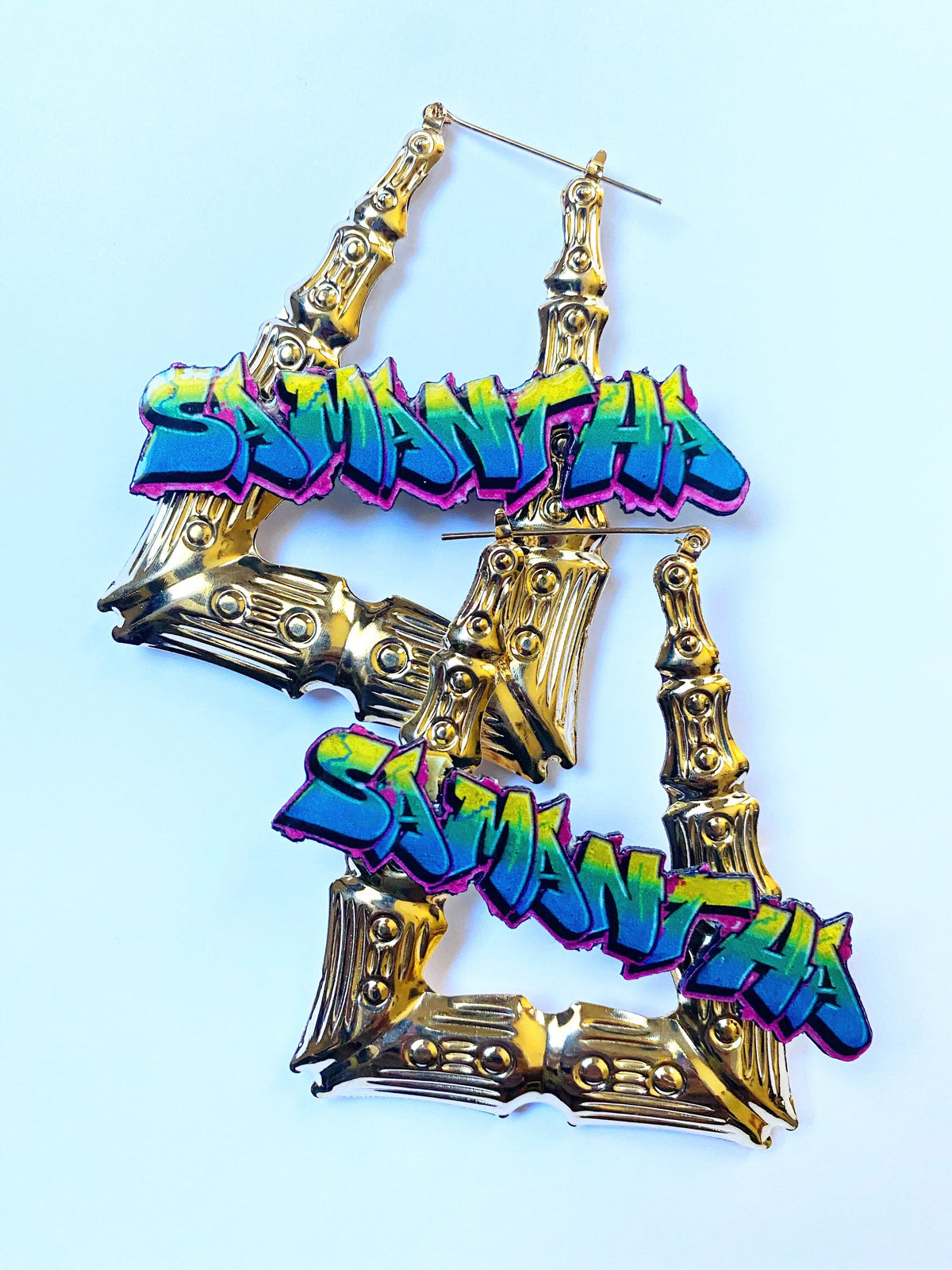Custom Graffiti Retro Nameplate Bamboo Hoop Earrings