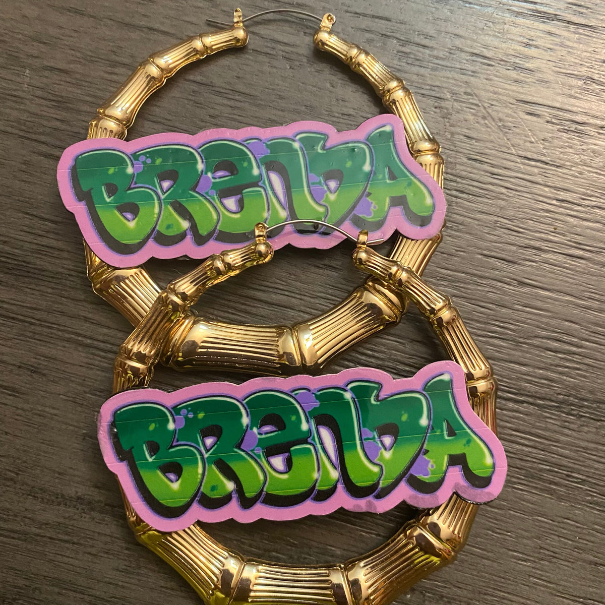 Custom Graffiti Retro Nameplate Bamboo Hoop Earrings