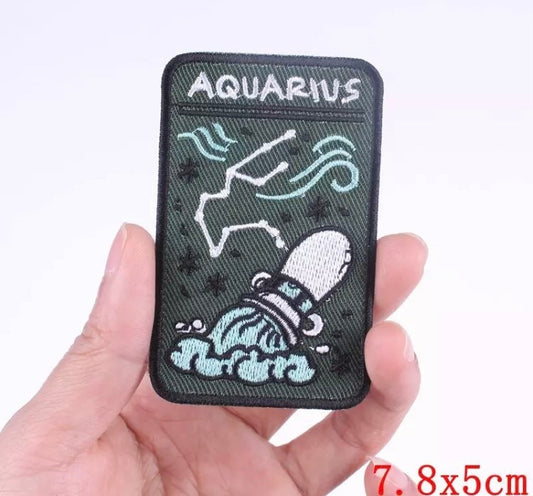 Zodiac AQUARIUS Iron on Patch,Sew On, Embroidered Patches