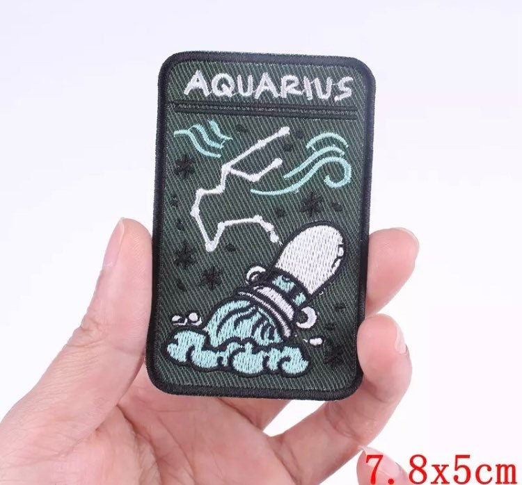 Zodiac AQUARIUS Iron on Patch,Sew On, Embroidered Patches