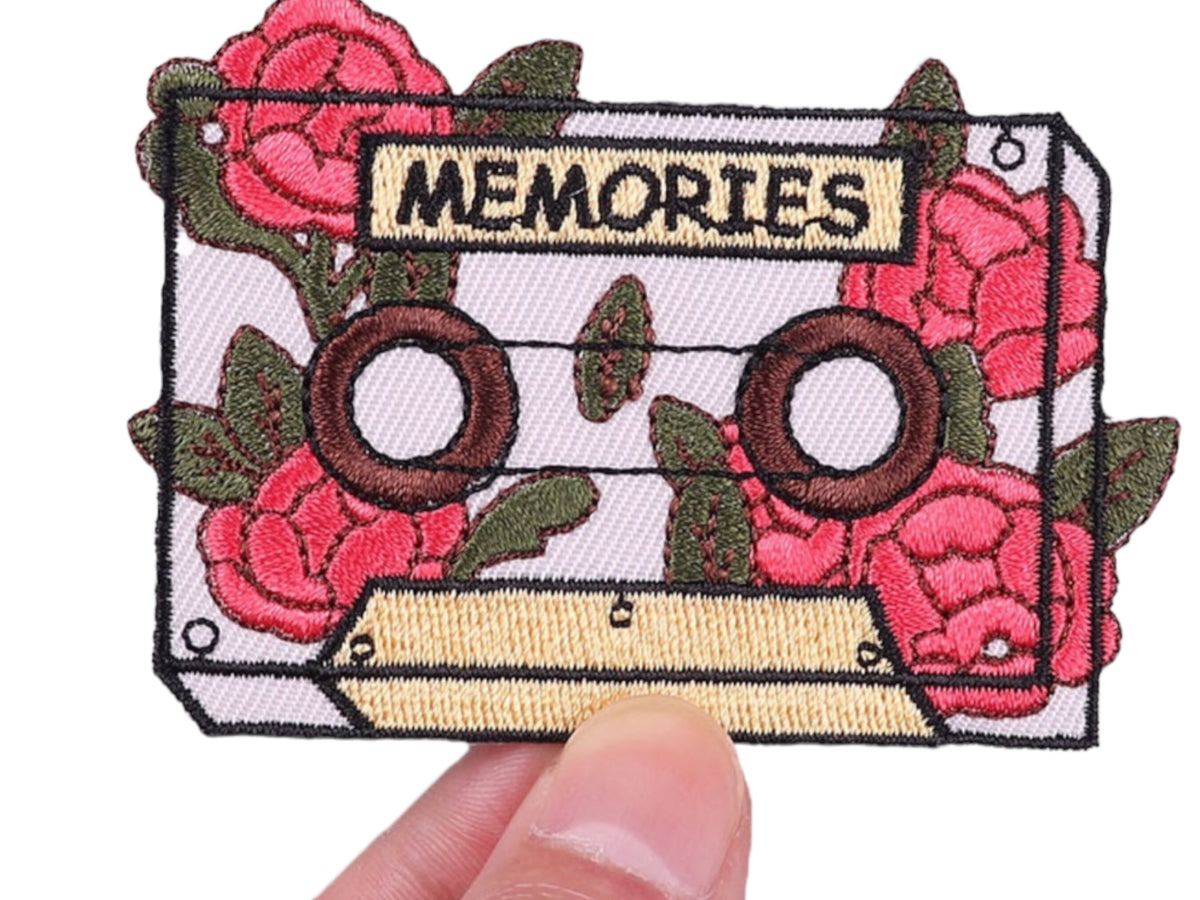Memories Tape Deck Iron On Patch | Sew on Embroidered Patches | Aesthetic Patch for decorating | Fun Patch Badge for Crafting