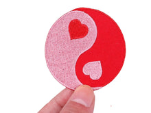 Load image into Gallery viewer, Ying Yang Heart Iron On Patch | Sew on Embroidered Patches | Aesthetic Patch for decorating | Fun Patch Badge for Crafting
