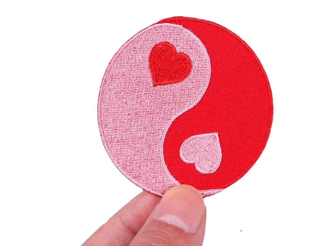 Ying Yang Heart Iron On Patch | Sew on Embroidered Patches | Aesthetic Patch for decorating | Fun Patch Badge for Crafting