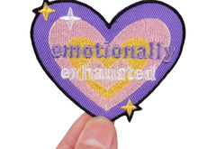 Load image into Gallery viewer, Emotionally Exhausted Iron On Patch | Sew on Embroidered Patches | Aesthetic Patch for decorating | Fun Patch Badge for Crafting
