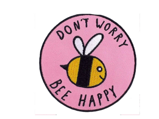 Don't Worry Bee Happy Iron On Patch | Sew on Embroidered Patches | Aesthetic Patch for decorating | Fun Patch Badge for Crafting