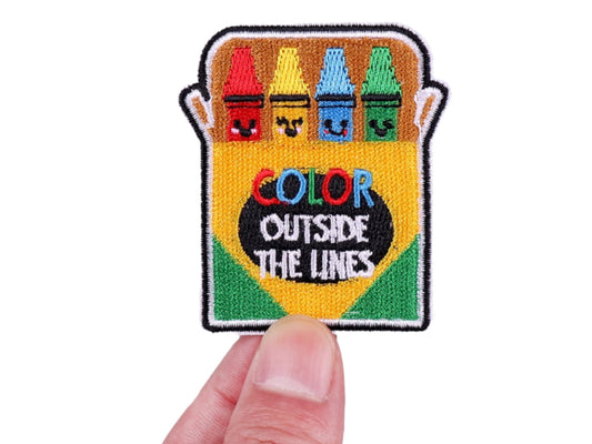 Color Outside The Lines Iron On Patch | Sew on Embroidered Patches | Aesthetic Patch for decorating | Fun Patch Badge for Crafting