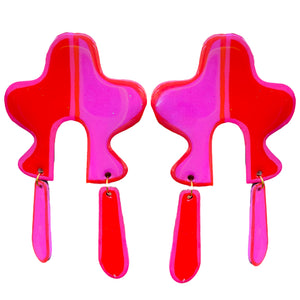 Handpainted Pink and Orange Squiggle Earrings - Unique and Vibrant Accessories