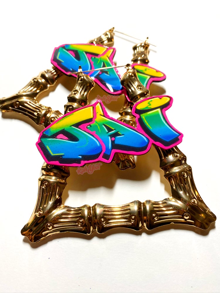 graffiti 90s bamboo earrings