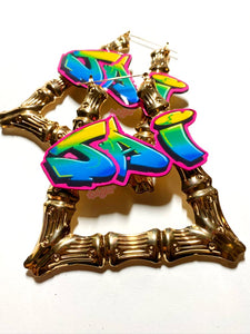 graffiti 90s bamboo earrings