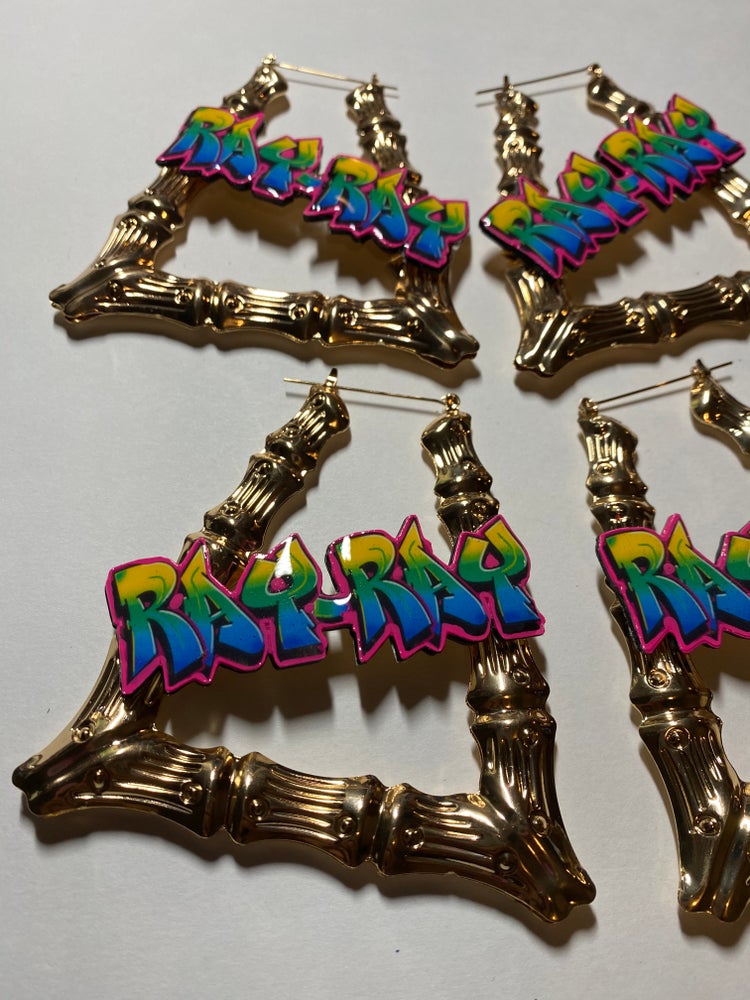 Graffiti, Custom Jewelry, Personalized Name Acrylic, Multicolor Bamboo Large Earrings for Women Hip Hop Big Circle