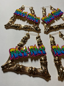 Graffiti, Custom Jewelry, Personalized Name Acrylic, Multicolor Bamboo Large Earrings for Women Hip Hop Big Circle