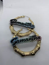 Load and play video in Gallery viewer, Ombre, Custom Jewelry, Personalized Name Acrylic, Multicolor Bamboo Large Earrings for Women Hip Hop Big Circle
