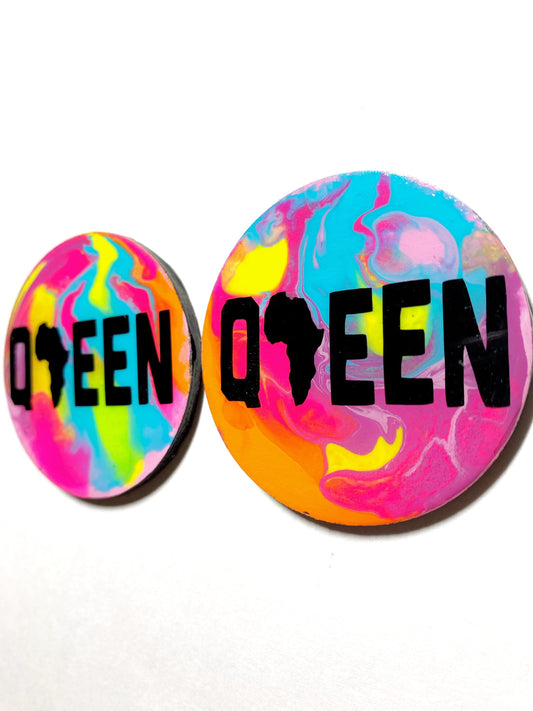 Queen Africa Tie Dye Wood Earrings