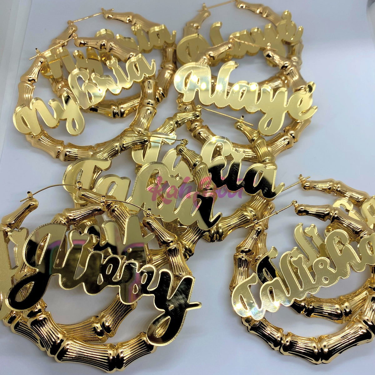Custom Bamboo Name Earrings * Gift For Women * Name Bamboo Earrings * Monogram Jewelry * Personalized Name Earring * Bridesmaid Gift