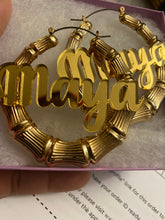 Load image into Gallery viewer, Custom Bamboo Name Earrings * Gift For Women * Name Bamboo Earrings * Monogram Jewelry * Personalized Name Earring * Bridesmaid Gift
