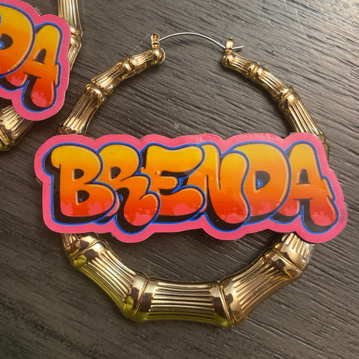 Custom Graffiti Retro Nameplate Bamboo Hoop Earrings