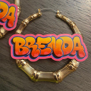 Custom Graffiti Retro Nameplate Bamboo Hoop Earrings