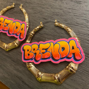 Custom Graffiti Retro Nameplate Bamboo Hoop Earrings