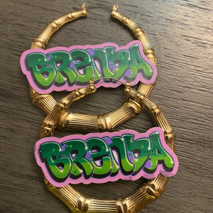 Custom Graffiti Retro Nameplate Bamboo Hoop Earrings