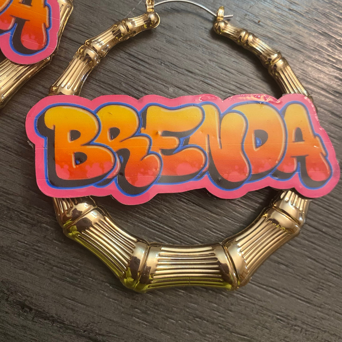 Custom Graffiti Retro Nameplate Bamboo Hoop Earrings