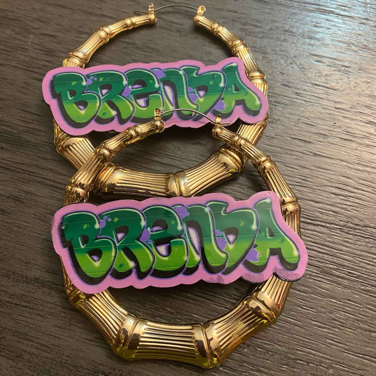 Custom Graffiti Retro Nameplate Bamboo Hoop Earrings