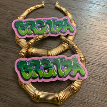 Load image into Gallery viewer, Custom Graffiti Retro Nameplate Bamboo Hoop Earrings
