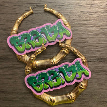 Load image into Gallery viewer, Custom Graffiti Retro Nameplate Bamboo Hoop Earrings
