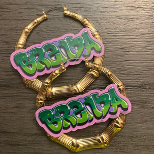 Custom Graffiti Retro Nameplate Bamboo Hoop Earrings