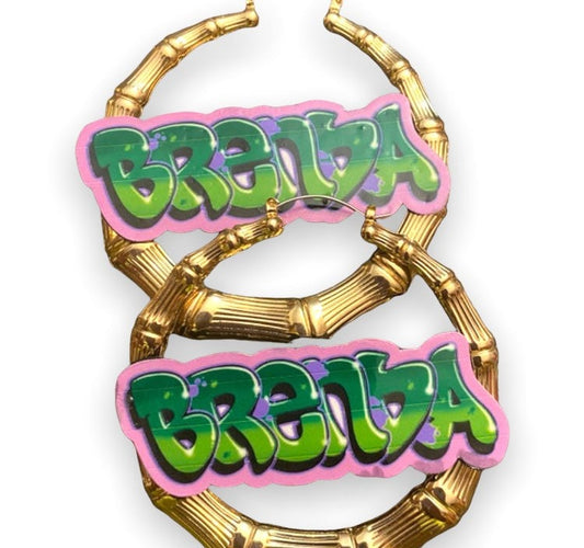 Custom Graffiti Retro Nameplate Bamboo Hoop Earrings