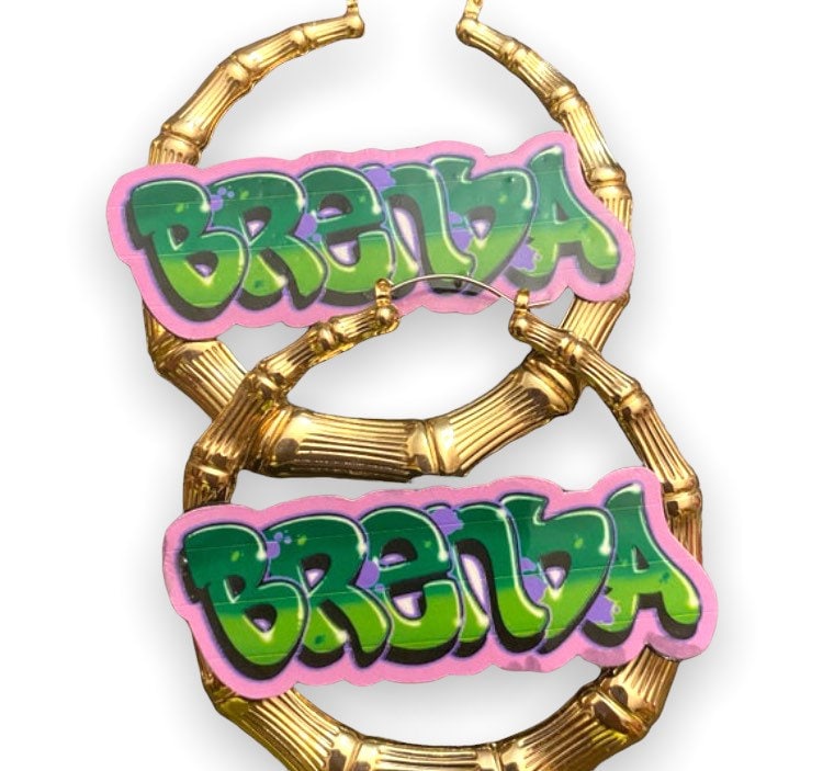 Custom Graffiti Retro Nameplate Bamboo Hoop Earrings