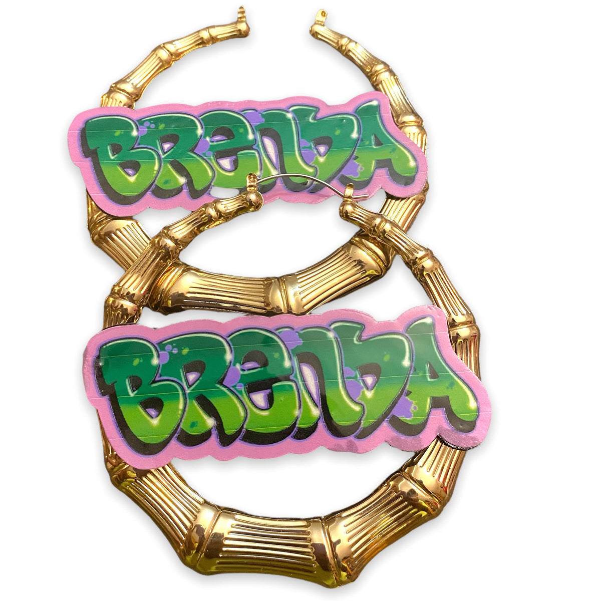 Custom Graffiti Retro Nameplate Bamboo Hoop Earrings