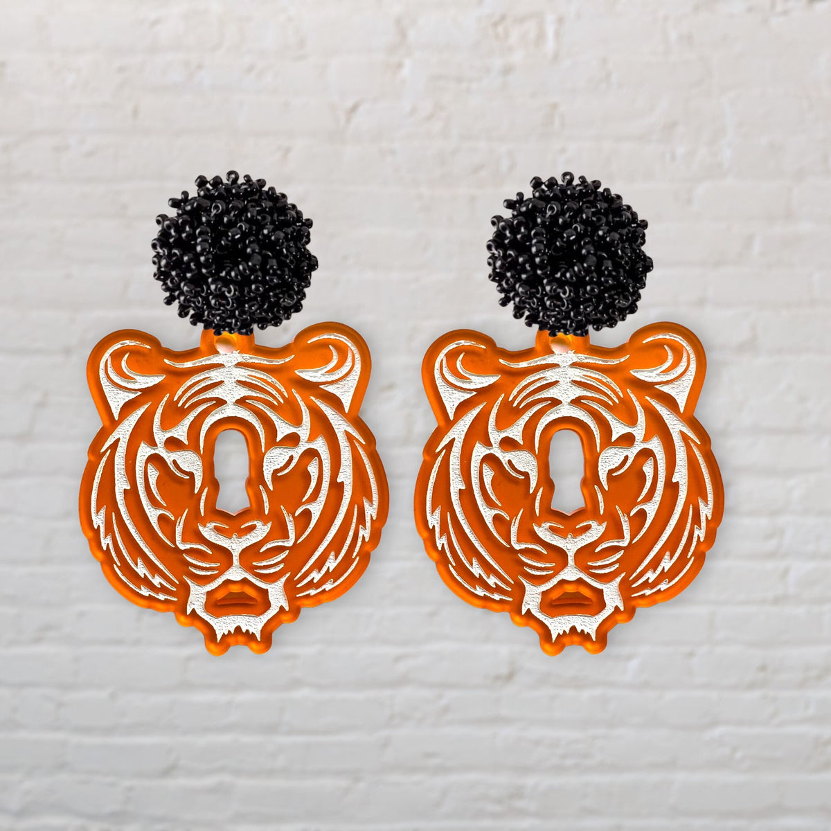 Orange and Black Beaded Tiger Fringe Hoop Earring - Perfect Gift for Tiger Lovers