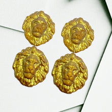 Load image into Gallery viewer, Gold Iridescent Lion Drop Earrings, Leo Zodiac Sign Earrings Gift For Her, Lion Head Earrings, Leo Earrings  July August Birthday Gift
