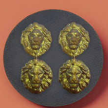 Load image into Gallery viewer, Gold Iridescent Lion Drop Earrings, Leo Zodiac Sign Earrings Gift For Her, Lion Head Earrings, Leo Earrings  July August Birthday Gift
