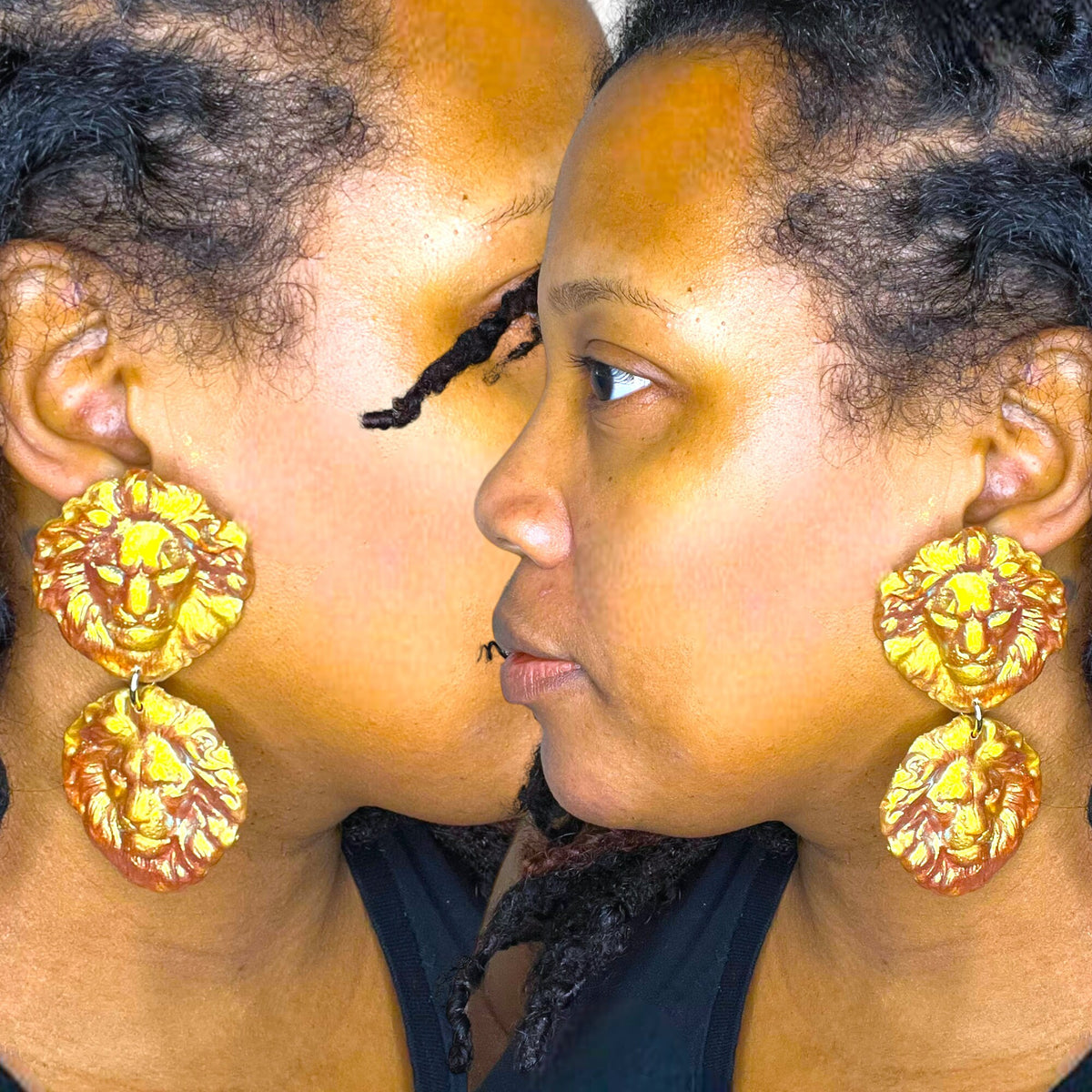 Gold Iridescent Lion Drop Earrings, Leo Zodiac Sign Earrings Gift For Her, Lion Head Earrings, Leo Earrings  July August Birthday Gift