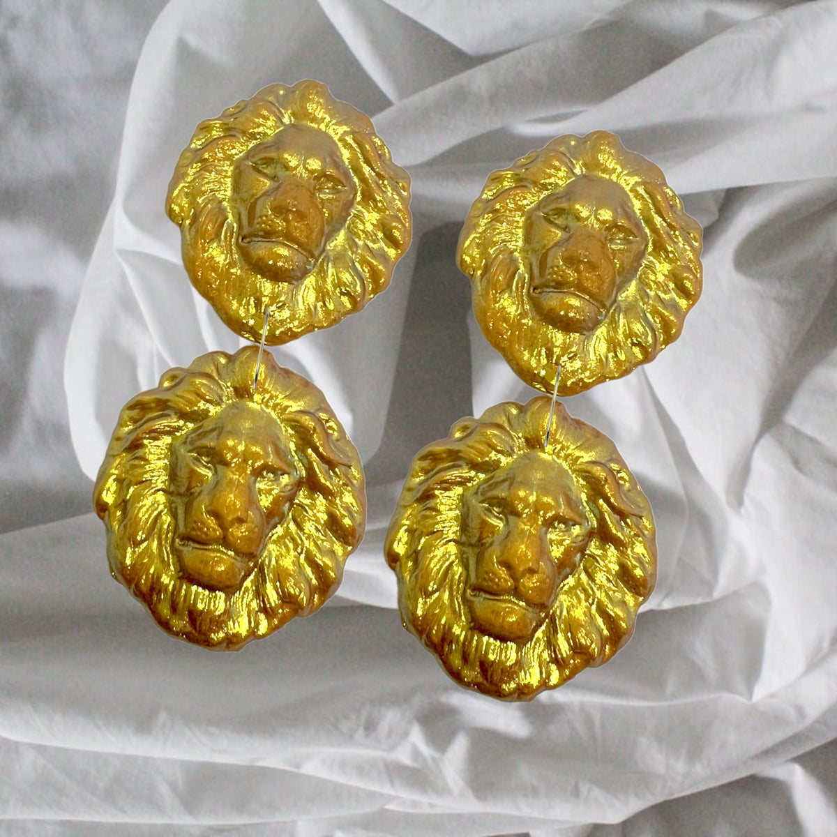 Gold Iridescent Lion Drop Earrings, Leo Zodiac Sign Earrings Gift For Her, Lion Head Earrings, Leo Earrings  July August Birthday Gift