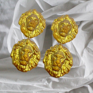 Gold Iridescent Lion Drop Earrings, Leo Zodiac Sign Earrings Gift For Her, Lion Head Earrings, Leo Earrings  July August Birthday Gift