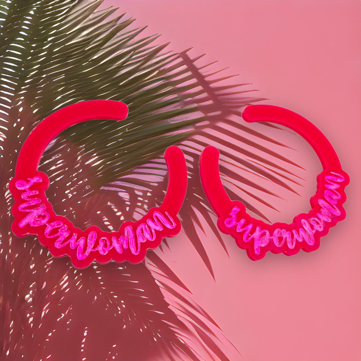 SUPERWOMAN EARRINGS, ENGRAVED Earrings, Empowering Earrings, Handcrafted Earrings, Modern Secure Fit Hoop Dangle Earrings, Acrylic Earrings