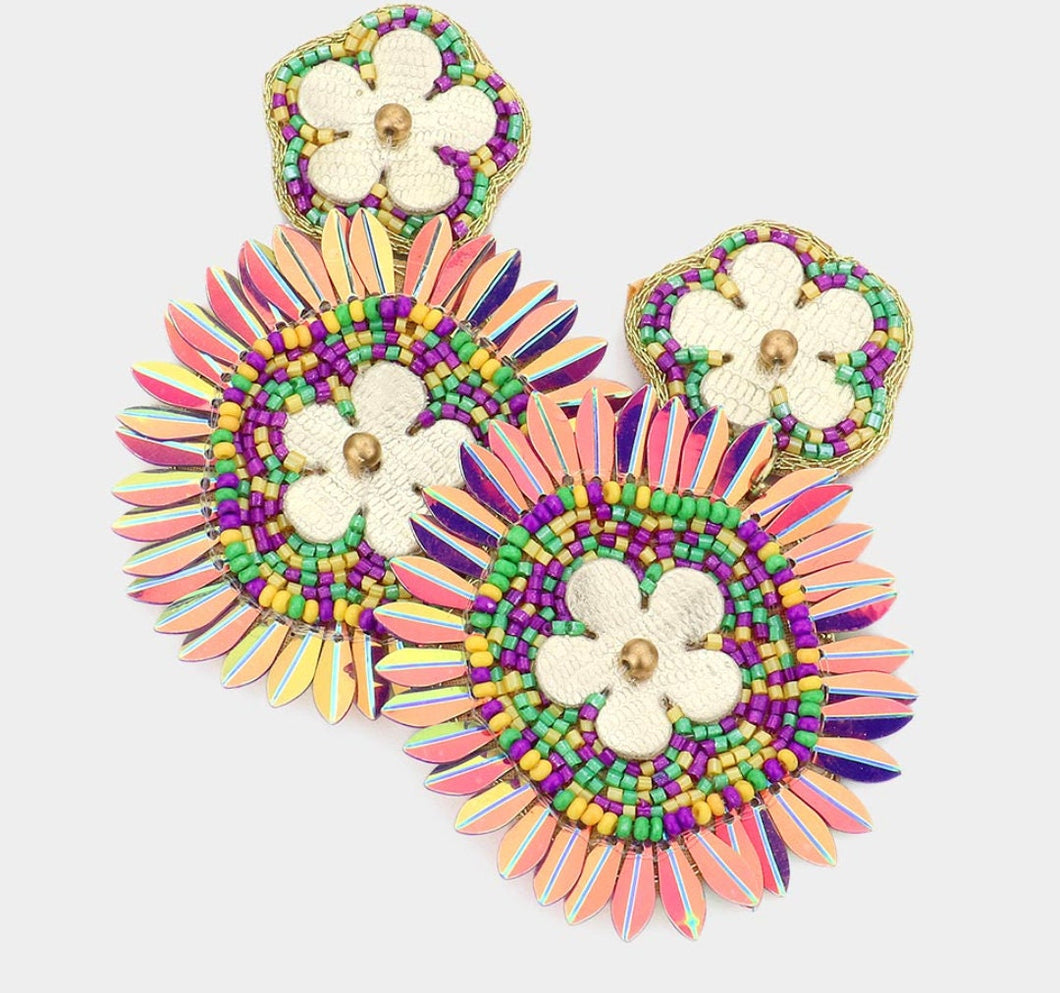 Beaded Mardi Gras Earrings