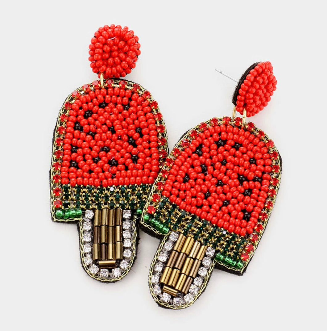 Beaded Watermelon Earrings