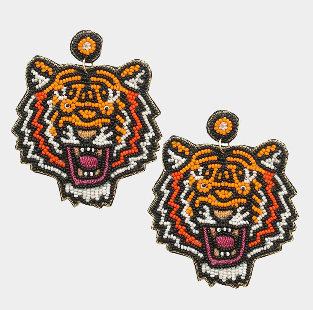 TIGER EARRINGS, BEADWORK Earring, Stunning Handmade Beaded Tiger Earrings Unique Wildlife Inspired Jewelry For Fashionable Wildlife Lovers
