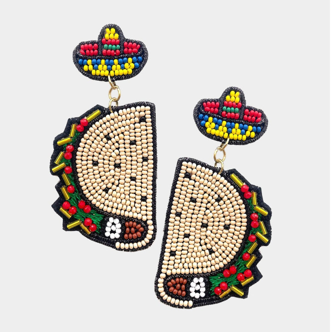 Handmade Beaded Taco Earrings - Fun and Unique Accessories for Taco Lovers