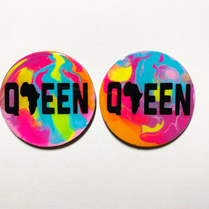 Majesty, Resin Pour, Rainbow, Neon Color Statement Earrings