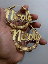 Load image into Gallery viewer, Clear Background, Custom Jewelry, Personalized Name Acrylic, Multicolor Bamboo Large Earrings for Women Hip Hop Big Circle
