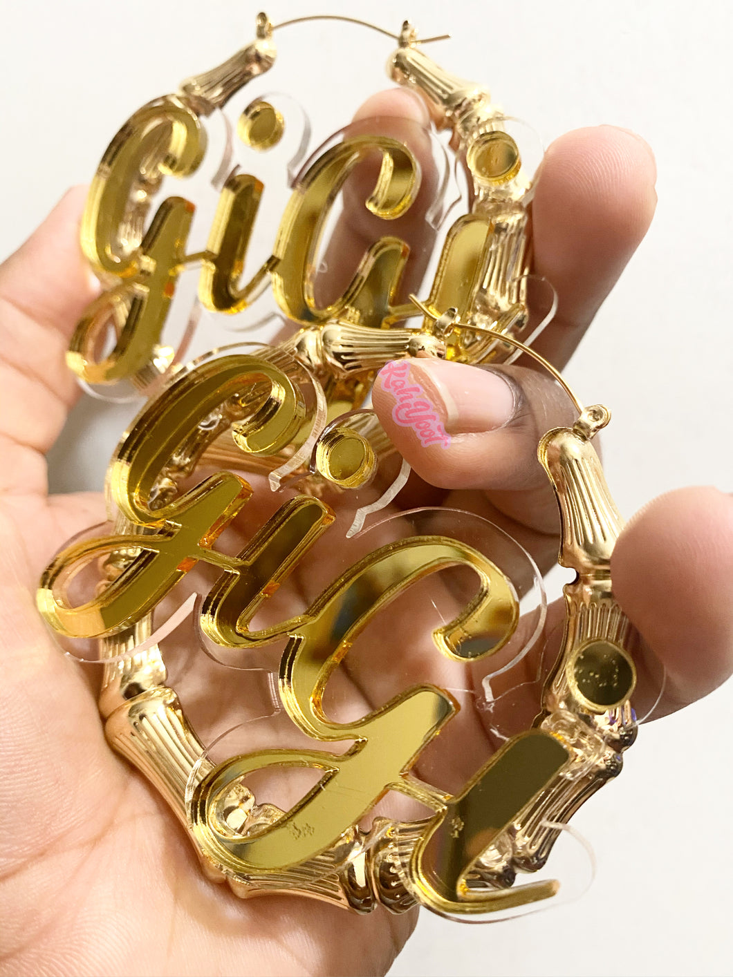 Clear Background, Custom Jewelry, Personalized Name Acrylic, Multicolor Bamboo Large Earrings for Women Hip Hop Big Circle